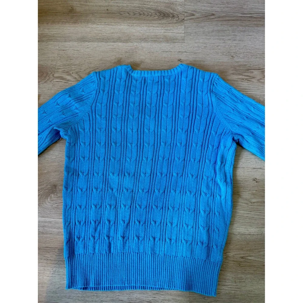 St Johns Bay Womens Turquoise Blue Cable Knit V-Neck Sweater NWT Size L